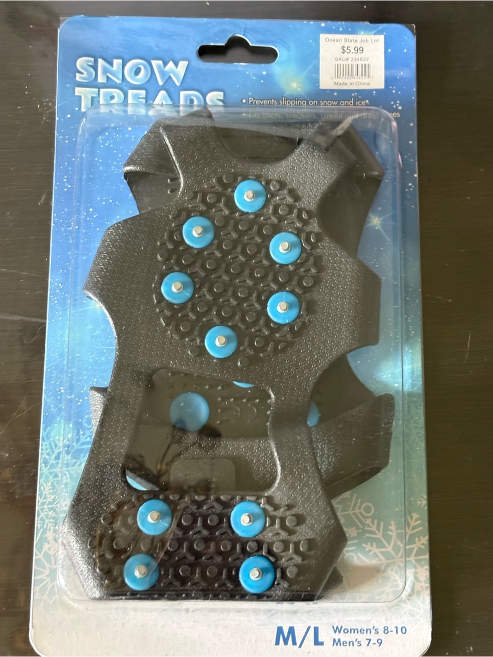 Snow Treads M/L Black with Blue Studs - Ice Traction Cleats